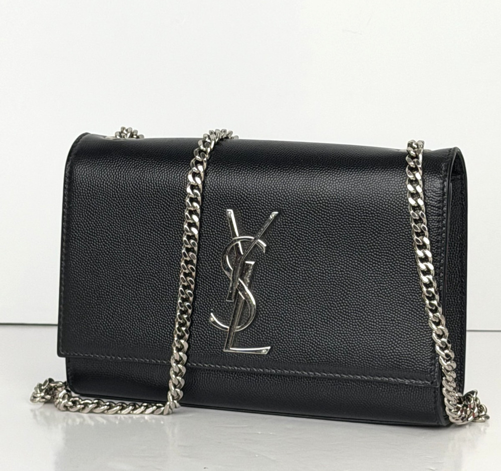 Saint Laurent Kate Small Shoulder Bag in Black Grained Poudre Calfskin S20